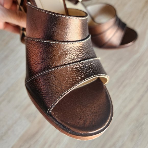 Brian Atwood B-Brandy 4" Wood Block Heel Sandal Ankle Strap Open Toe Leather - Picture 5 of 16